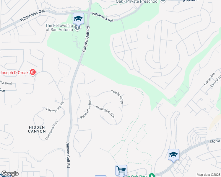 map of restaurants, bars, coffee shops, grocery stores, and more near 15 Trophy Ridge in San Antonio
