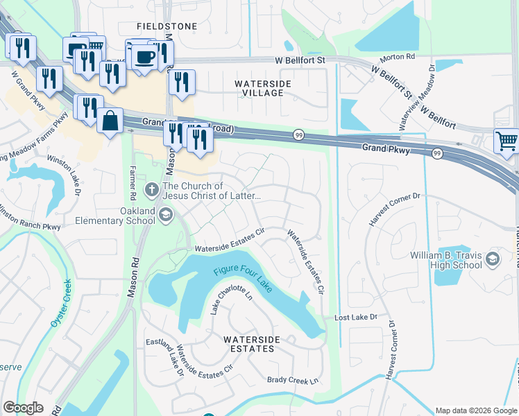 map of restaurants, bars, coffee shops, grocery stores, and more near 4326 Millers Creek Court in Richmond