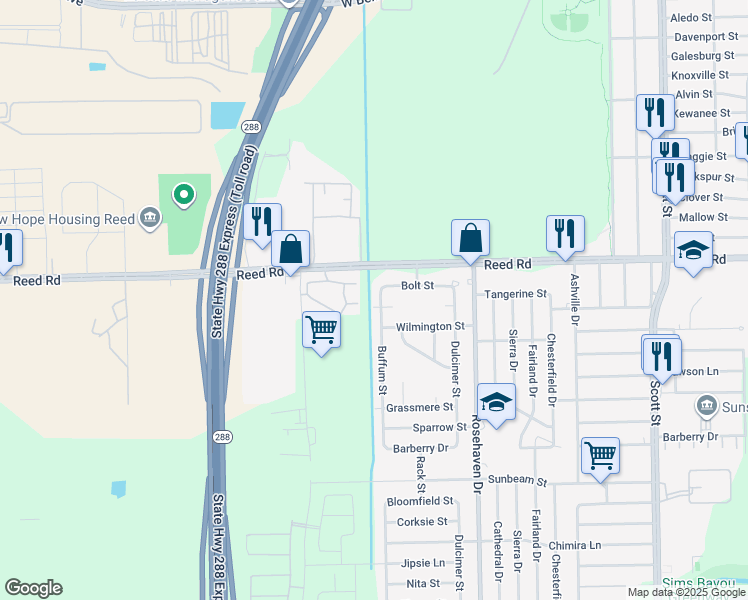 map of restaurants, bars, coffee shops, grocery stores, and more near 2929 Tangerine Street in Houston