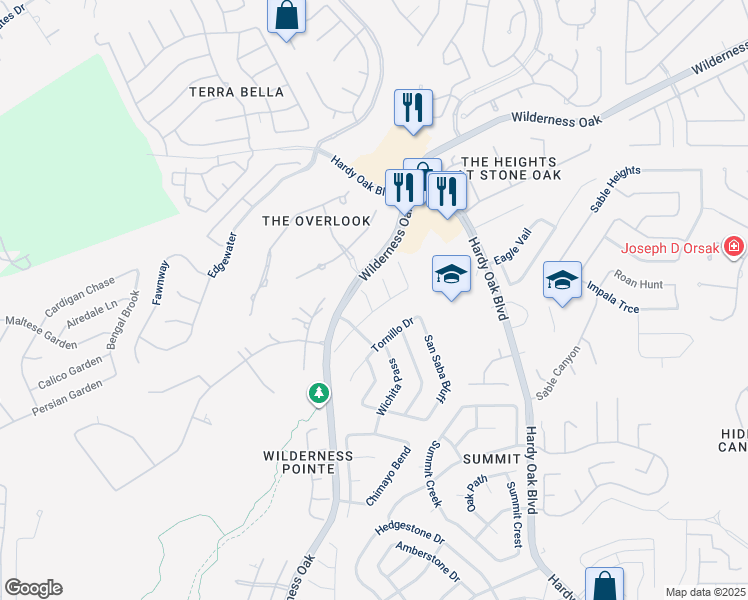 map of restaurants, bars, coffee shops, grocery stores, and more near 406 Toyah Brook in San Antonio