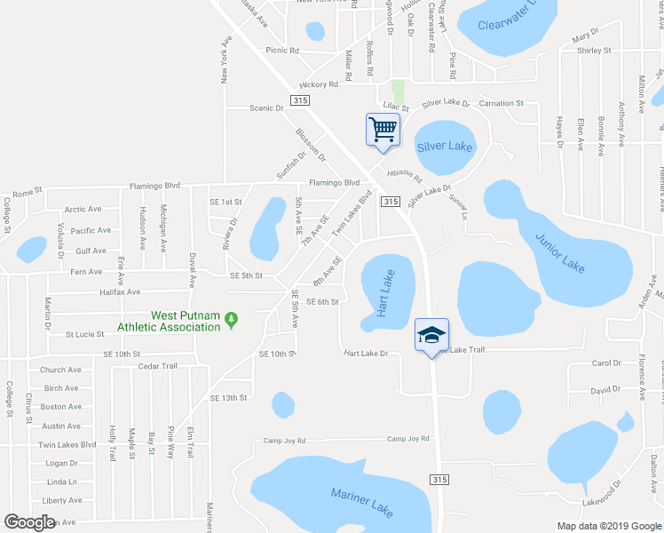 map of restaurants, bars, coffee shops, grocery stores, and more near 8th Avenue Southeast in Interlachen