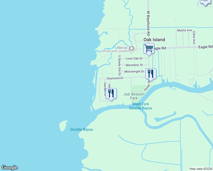 map of restaurants, bars, coffee shops, grocery stores, and more near 109 Darden Drive in Anahuac
