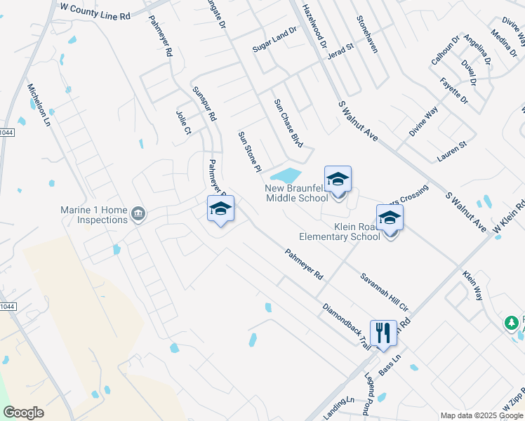 map of restaurants, bars, coffee shops, grocery stores, and more near 2057 Carter Lane in New Braunfels