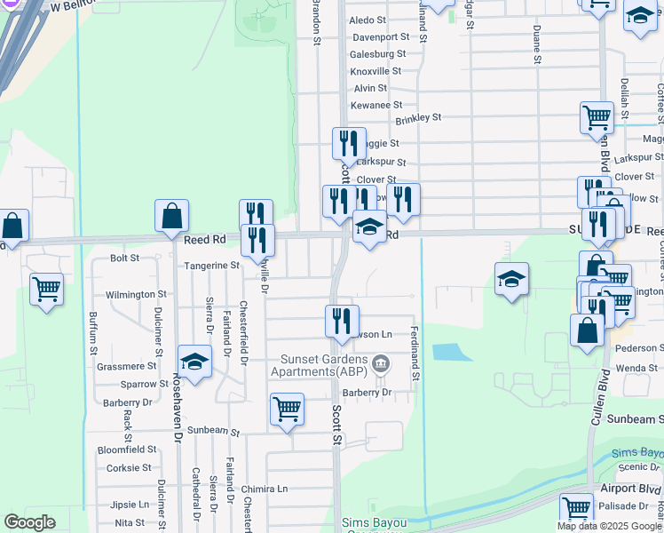 map of restaurants, bars, coffee shops, grocery stores, and more near 9234 Culver Street in Houston