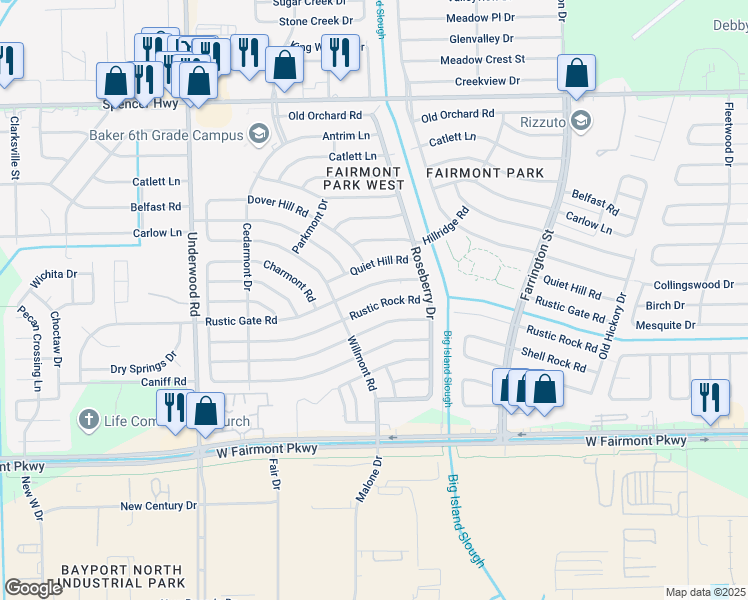 map of restaurants, bars, coffee shops, grocery stores, and more near 10022 Rustic Rock Road in La Porte