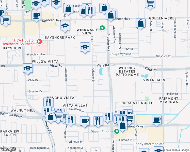 map of restaurants, bars, coffee shops, grocery stores, and more near 4415 Montevideo Circle in Pasadena