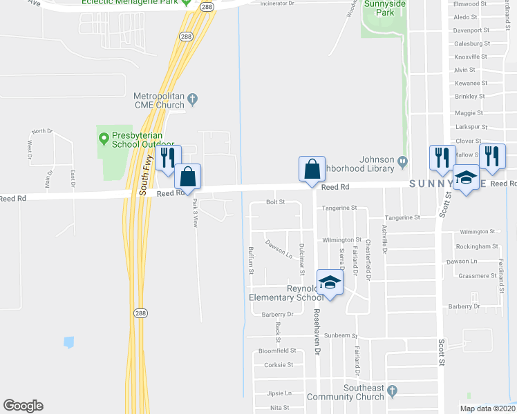 map of restaurants, bars, coffee shops, grocery stores, and more near 2929 Tangerine Street in Houston
