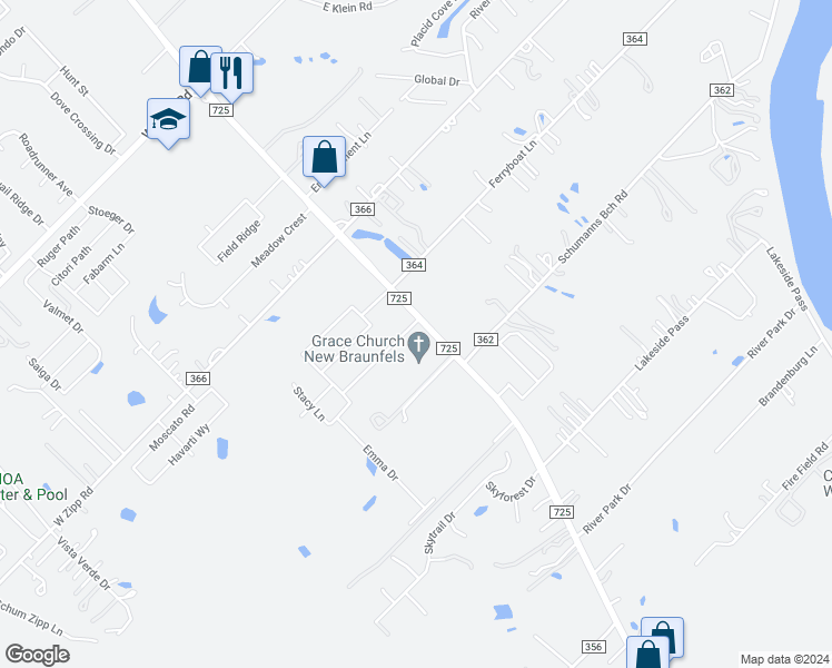 map of restaurants, bars, coffee shops, grocery stores, and more near 113-115 Joanne Cove in New Braunfels