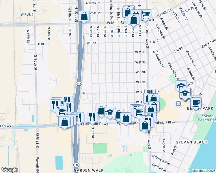map of restaurants, bars, coffee shops, grocery stores, and more near 727 South 6th Street in La Porte