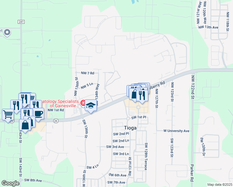 map of restaurants, bars, coffee shops, grocery stores, and more near 13200 West Newberry Road in Newberry
