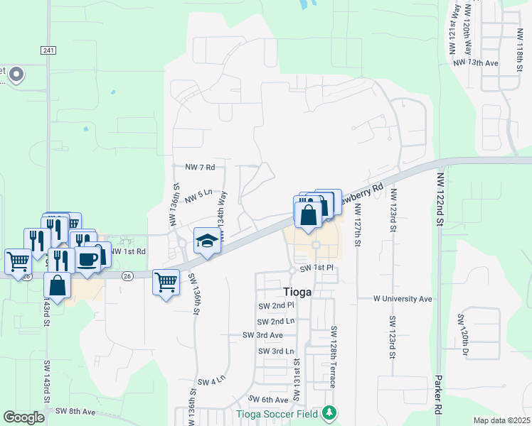 map of restaurants, bars, coffee shops, grocery stores, and more near 13200 West Newberry Road in Newberry