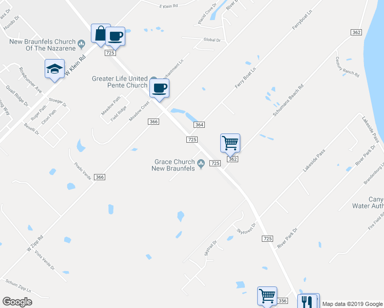 map of restaurants, bars, coffee shops, grocery stores, and more near 126-128 Joanne Cove in New Braunfels