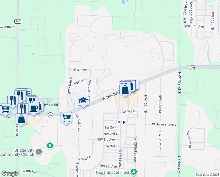 map of restaurants, bars, coffee shops, grocery stores, and more near 13200 West Newberry Road in Newberry