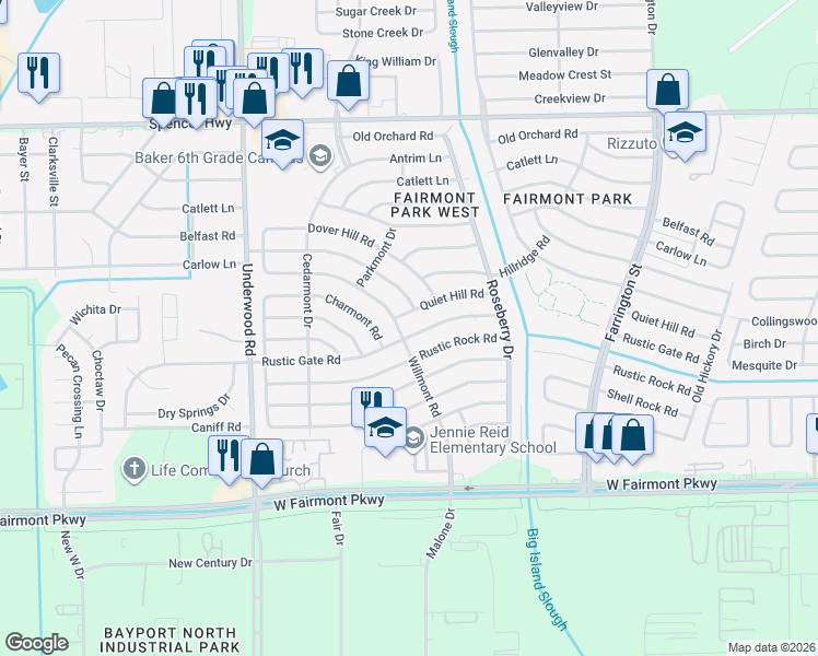 map of restaurants, bars, coffee shops, grocery stores, and more near 10114 Stonemont Road in La Porte
