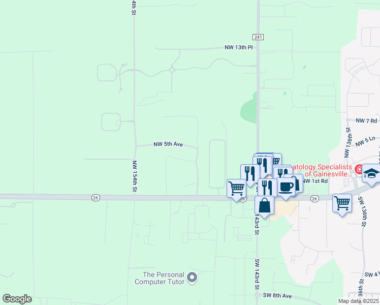 map of restaurants, bars, coffee shops, grocery stores, and more near 700-726 Northwest 148 Terrace in Newberry
