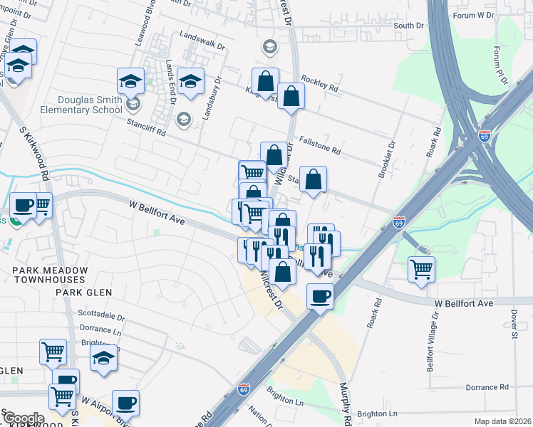 map of restaurants, bars, coffee shops, grocery stores, and more near 9150 S Dairy Ashford St in Houston