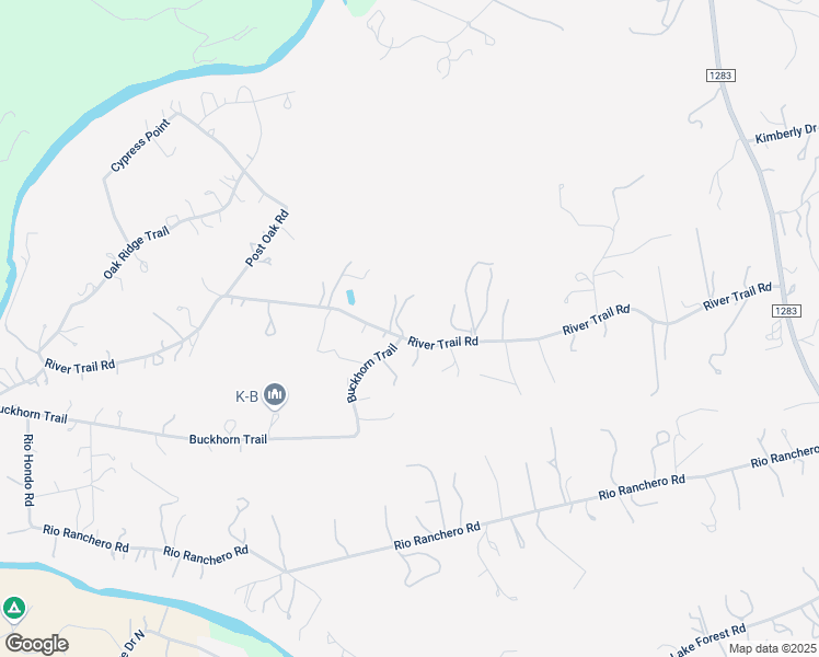 map of restaurants, bars, coffee shops, grocery stores, and more near 1030 River Trail Road in Lakehills