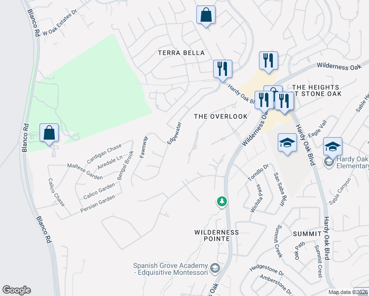 map of restaurants, bars, coffee shops, grocery stores, and more near 59 Edgewater in San Antonio