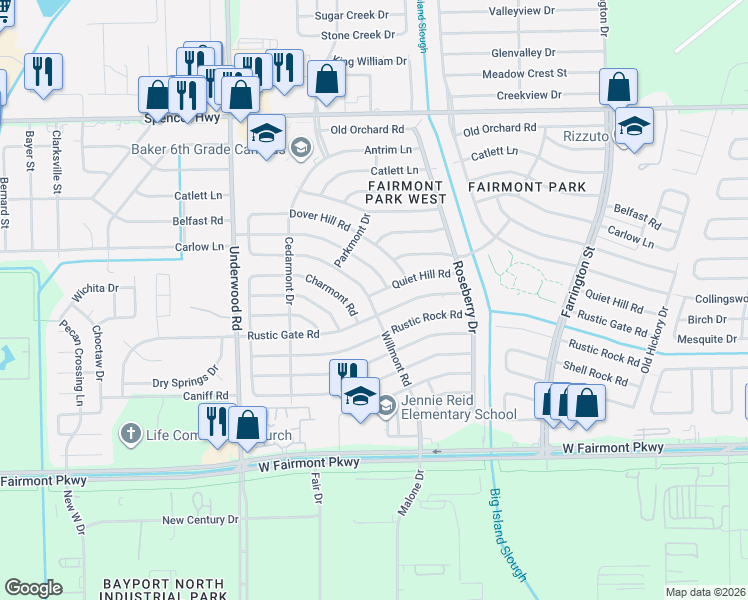 map of restaurants, bars, coffee shops, grocery stores, and more near 10114 Stonemont Road in La Porte