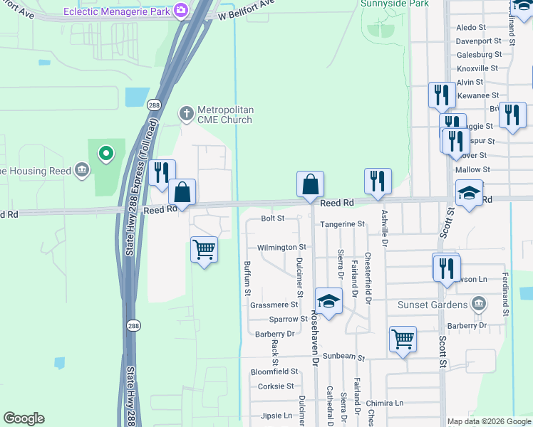 map of restaurants, bars, coffee shops, grocery stores, and more near 3025 Bolt Street in Houston