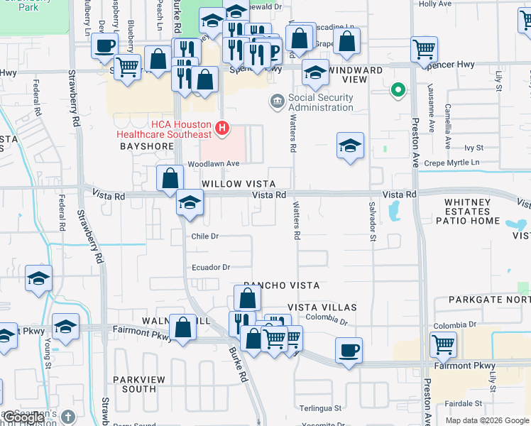 map of restaurants, bars, coffee shops, grocery stores, and more near 4100 Vista Road in Pasadena