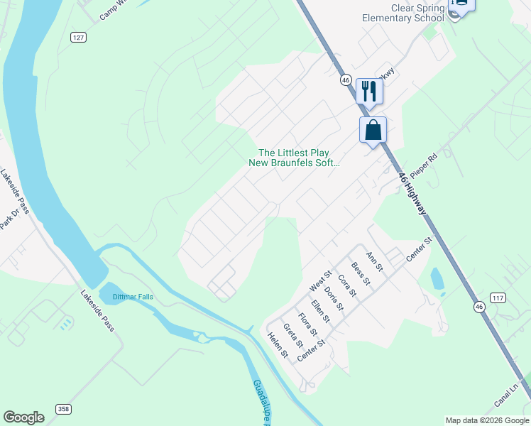 map of restaurants, bars, coffee shops, grocery stores, and more near 333 Autumn Blaze in New Braunfels