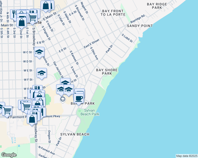 map of restaurants, bars, coffee shops, grocery stores, and more near 1015 Bayshore Drive in La Porte