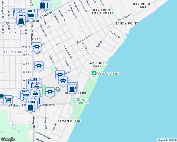 map of restaurants, bars, coffee shops, grocery stores, and more near 930 South Utah Street in La Porte