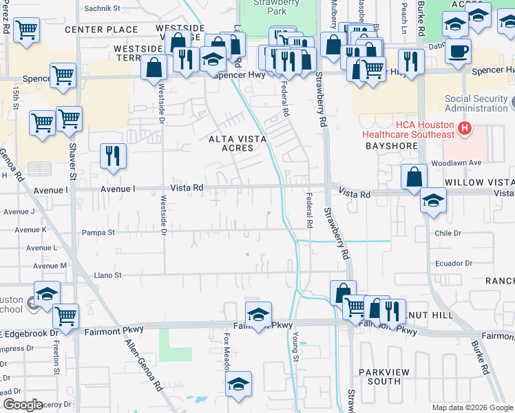 map of restaurants, bars, coffee shops, grocery stores, and more near 1008 Vista Road in Pasadena