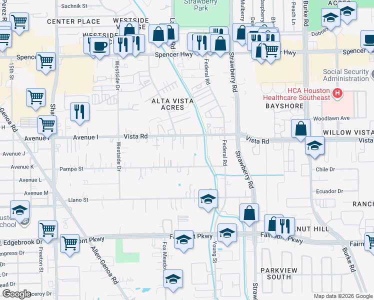 map of restaurants, bars, coffee shops, grocery stores, and more near 1008 Vista Road in Pasadena