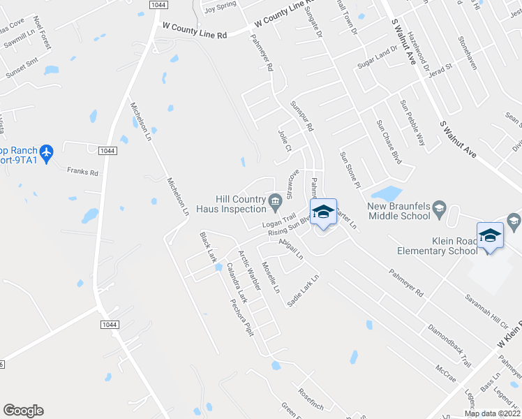 map of restaurants, bars, coffee shops, grocery stores, and more near Jamie Lane in New Braunfels