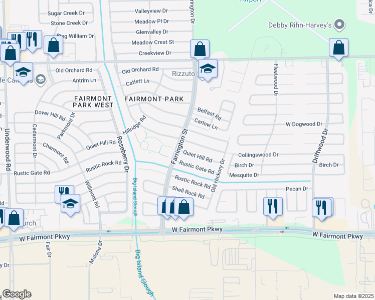 map of restaurants, bars, coffee shops, grocery stores, and more near 10407 Quiet Hill Road in La Porte
