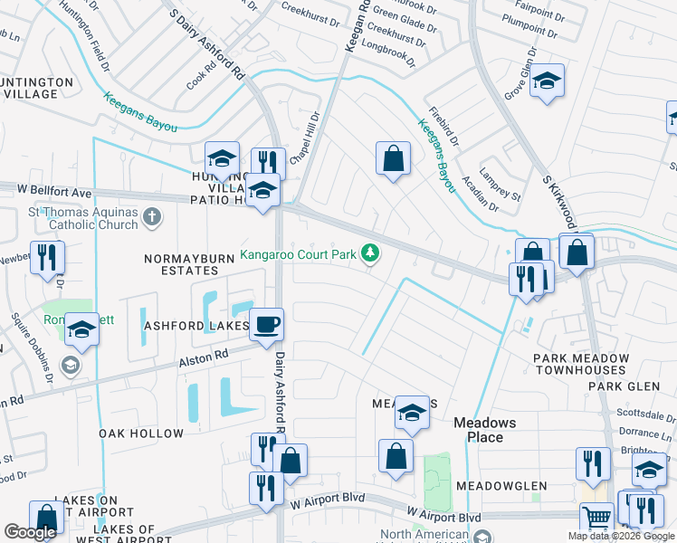 map of restaurants, bars, coffee shops, grocery stores, and more near 12255 Monticeto Lane in Stafford