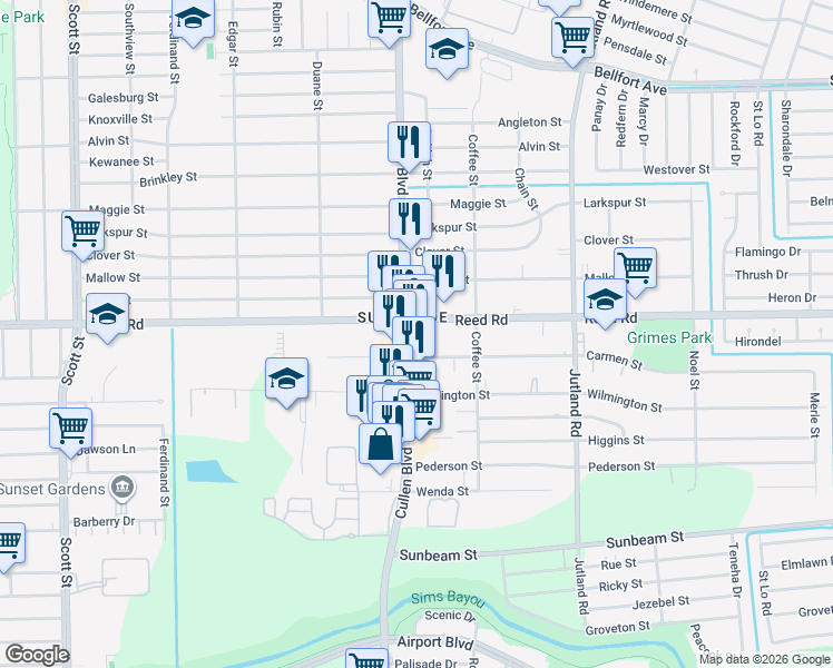 map of restaurants, bars, coffee shops, grocery stores, and more near in Houston