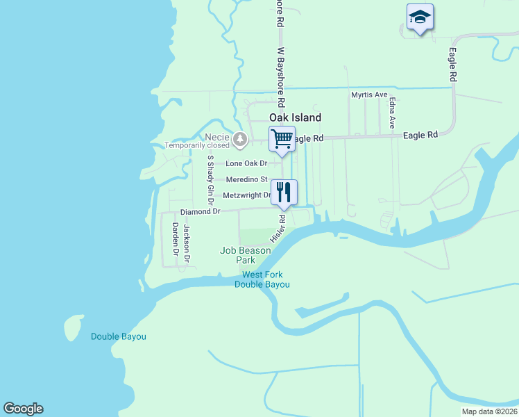 map of restaurants, bars, coffee shops, grocery stores, and more near 216 West Bayshore Road in Anahuac