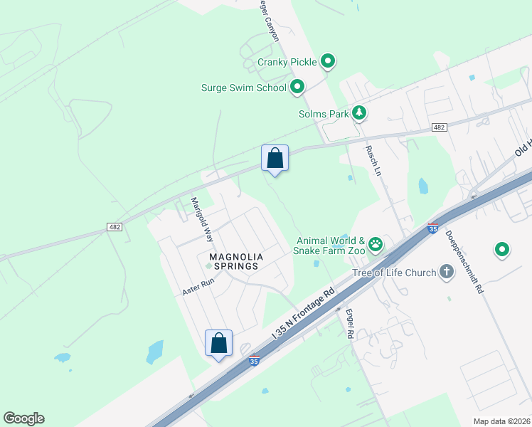map of restaurants, bars, coffee shops, grocery stores, and more near 356 Amaryllis in New Braunfels