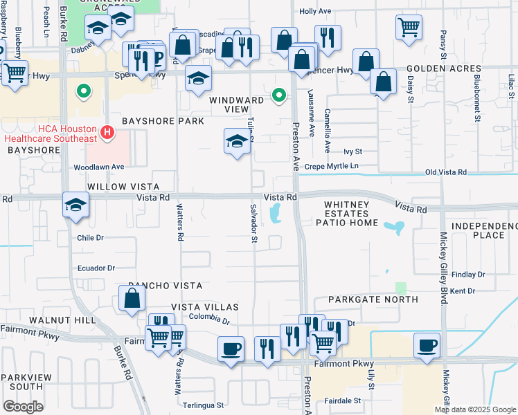 map of restaurants, bars, coffee shops, grocery stores, and more near 4444 Vista Road in Pasadena