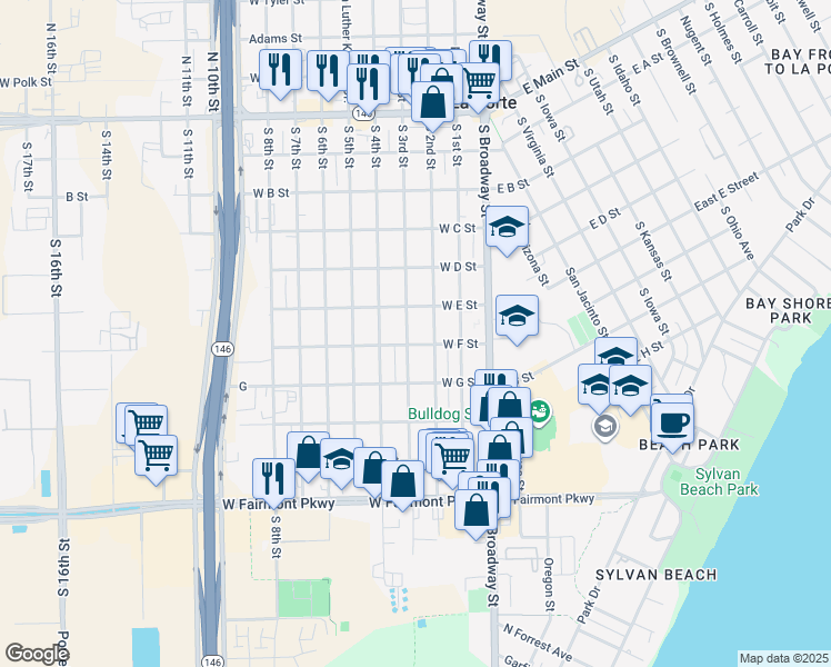 map of restaurants, bars, coffee shops, grocery stores, and more near 625 S 3rd St in La Porte