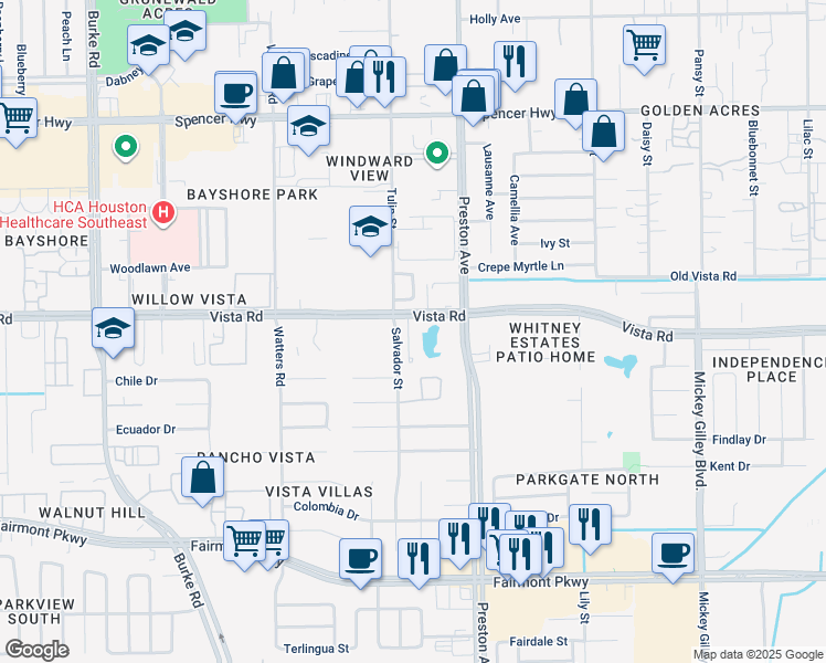 map of restaurants, bars, coffee shops, grocery stores, and more near 4576 Vista Road in Pasadena