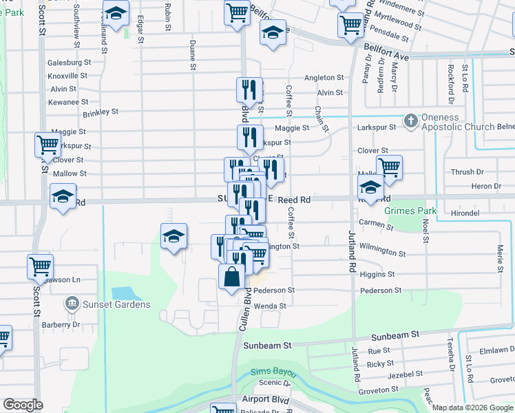 map of restaurants, bars, coffee shops, grocery stores, and more near in Houston