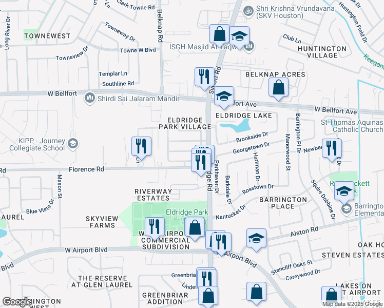 map of restaurants, bars, coffee shops, grocery stores, and more near 13419 Venice Villa Lane in Sugar Land