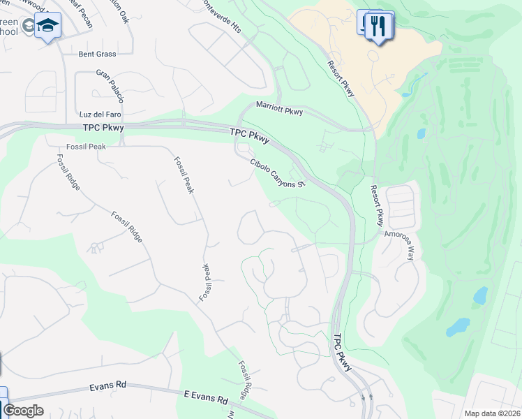 map of restaurants, bars, coffee shops, grocery stores, and more near 23218 Curvado in San Antonio