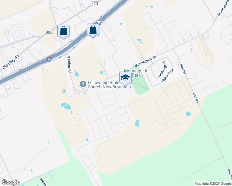 map of restaurants, bars, coffee shops, grocery stores, and more near 667 Cherokee Boulevard in New Braunfels