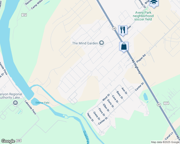 map of restaurants, bars, coffee shops, grocery stores, and more near 317 Autumn Blaze in Canyon Lake
