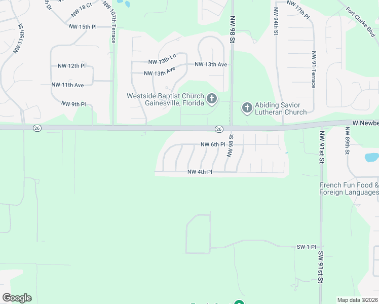 map of restaurants, bars, coffee shops, grocery stores, and more near 522 Northwest 101st Drive in Gainesville