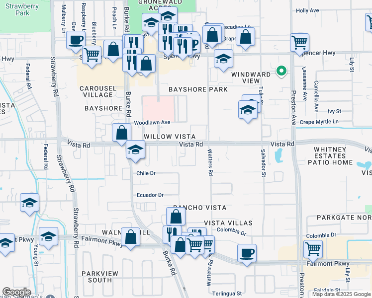 map of restaurants, bars, coffee shops, grocery stores, and more near 4100 Vista Road in Pasadena