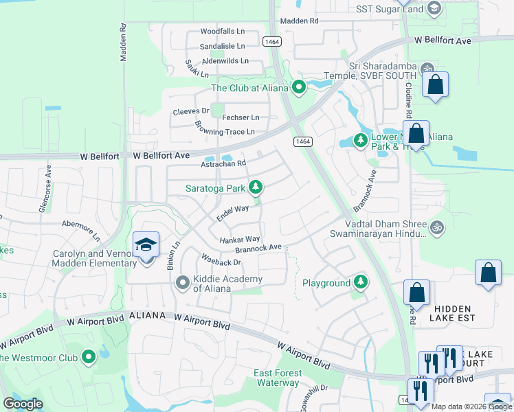 map of restaurants, bars, coffee shops, grocery stores, and more near Endel Way in Richmond