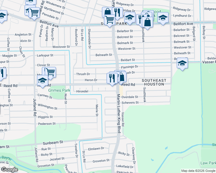 map of restaurants, bars, coffee shops, grocery stores, and more near 8606 Vinearbor Street in Houston