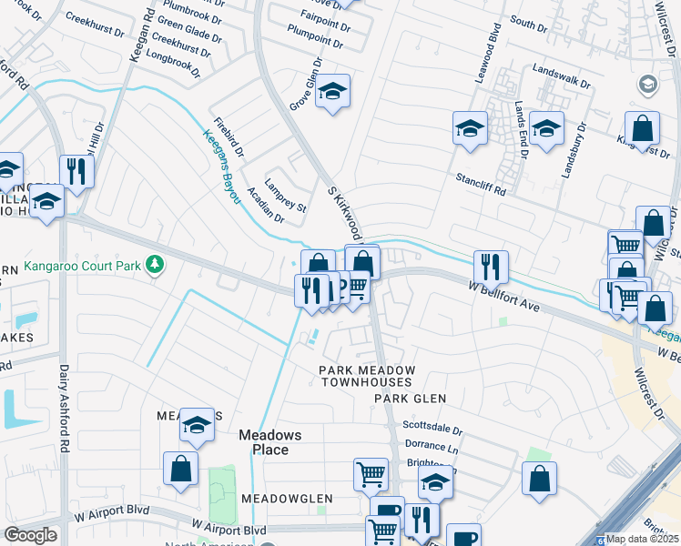 map of restaurants, bars, coffee shops, grocery stores, and more near 11718 West Bellfort Avenue in Stafford