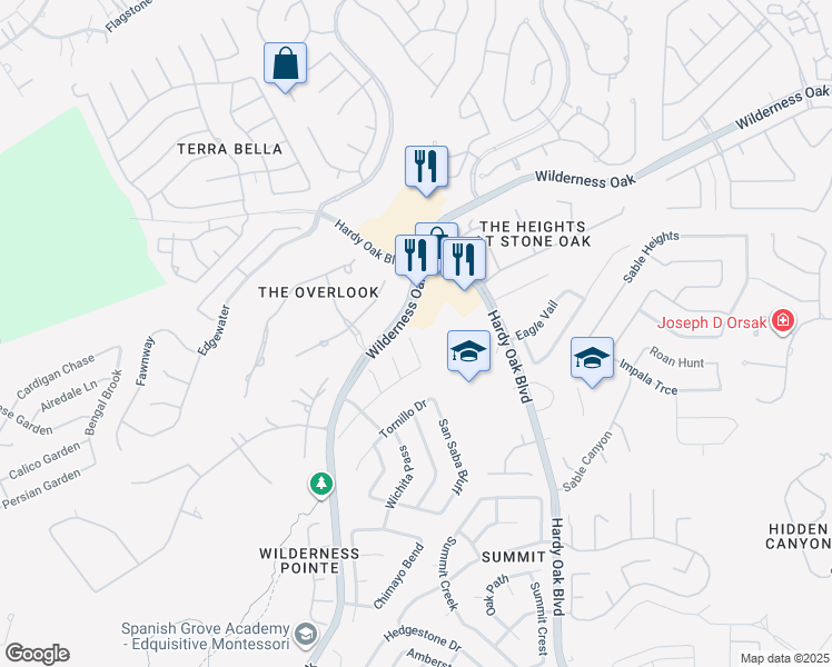 map of restaurants, bars, coffee shops, grocery stores, and more near 419 Pease Hollow in San Antonio